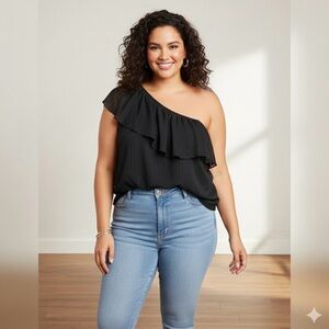 One Shoulder Glam Sheer Top 1X NWT